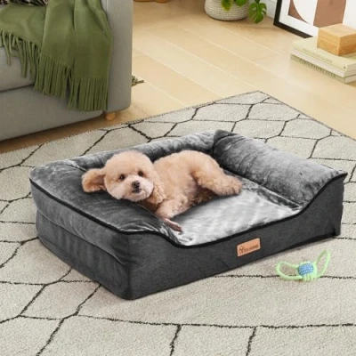 Imagen de YITAHOME Cama Perro Pequeños,Colchon Impermeable Lavable con Espuma Viscoelástica, Sofá Ortopedica Desmontable, Gris,71x58x18cm