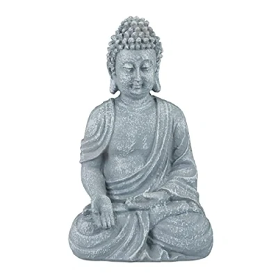 Imagen de Relaxdays Estatua Buda Sentado, 30 cm, Figura Jardín, Salón, Polirresina, Resistente a Intemperie y Heladas, Blanco, 1 Unidad
