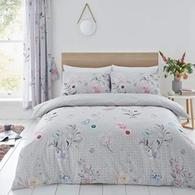 Imagen de GC GAVENO CAVAILIA Funda de edredón Floral Doble, cálido y Acogedor Juego Ropa Cama Reversible, Fundas cómodas, Gris