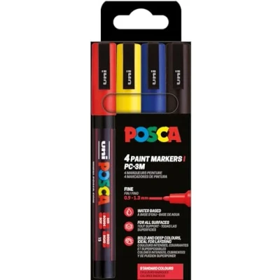 Imagen de Uni Ball 186545 POSCA Marker Set, 4 rotuladores acrílicos PC 3M, rotulador permanente 0,9 1,3 mm punta redonda
