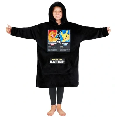 Imagen de Pokémon Oversized Sudadera de Forro Polar con Capucha Sherpa para Niño (Negro Charizard/Pikachu)