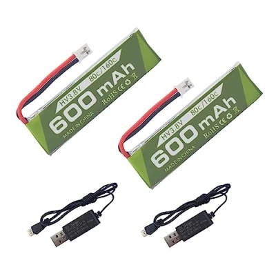 Imagen de 2PCS 1S 3.8V 80C 600mAh Batería de litio con conector enchufe JST PH 2.0 cable carga USB para Cinewhoop Tinyhawk micro fpv Racing UAV RC Remote Aircraft
