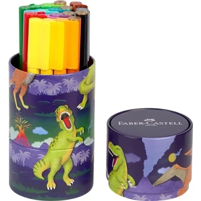 Imagen de Faber Castell 155546 Caja Métalica con Juego de 20 Rotuladores Connector Dino