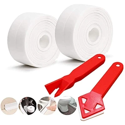 Imagen de SnailGarden 2 Rollos Autoadhesivas Cinta de Sellado &amp; Raspadores,PVC Impermeable Tira Baño Cocina Bañera