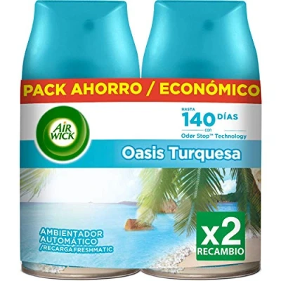 Imagen de Air Wick Freshmatic Recambios de Ambientador Spray Automático, Esencia para Casa con Aroma a Oasis Turquesa Pack 2