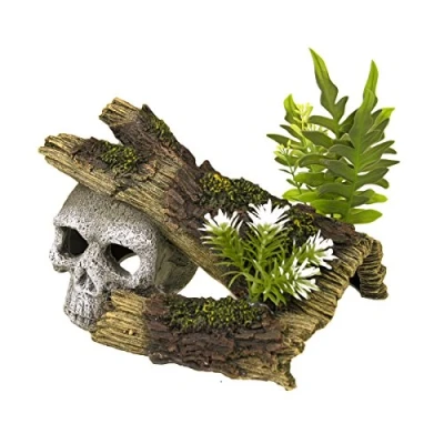 Imagen de Blue Ribbon Adorno de Madera Palisandro con diseño Calavera polirresina Plantas, pequeño