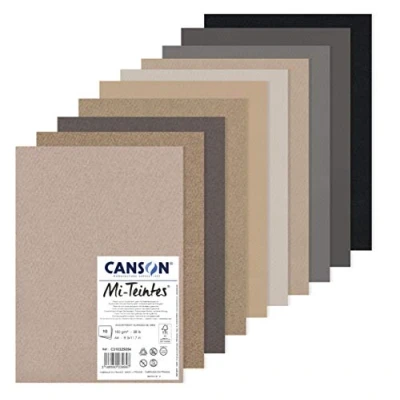 Imagen de CANSON Mi Teintes, Papel de dibujo color, Doble cara: grano atenuado y fino, 160 gsm, Hoja, A4 21 x 29,7 cm, 10 tonos gris, Hojas