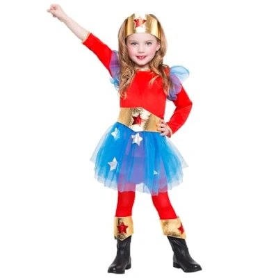 Imagen de Boland disfraz de superheroina para niña, 6 piezas, fiestas tematicas, Halloween o carnaval, Miss America