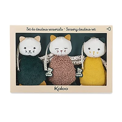 Imagen de KALOO Stimuli Mis Gatitos para Acariciar Juego de 3 Doudous Sensoriales Bebés Juguete Estímulo, Motricidad y Manipulación 14 cm Desde el Nacimiento, K971600