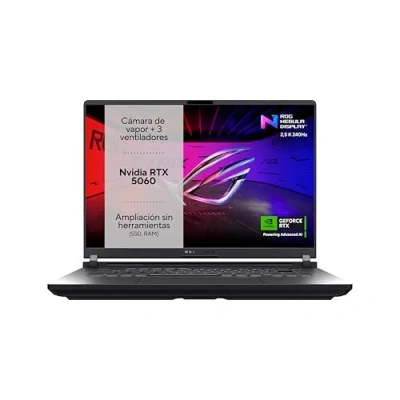 Imagen de ASUS ROG Strix G16 G615JMR RV004 Ordenador Portátil Gaming de 16&quot; WUXGA 165Hz (Intel Core i7 14650HX, 32GB RAM, 1TB SSD, RTX 5060 8GB, Sin Sistema Operativo) Gris Eclipse Teclado QWERTY español