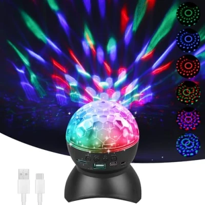Imagen de bola de discoteca, recargable RGB, luz LED Bluetooth, altavoz rotación 360, lámpara fiesta, música, modo iluminación escenario