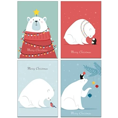 Imagen de 36 tarjetas de Navidad con diseño oso grande hechas cartón reciclado