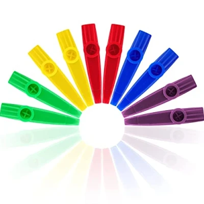 Imagen de Instrumentos musicales de plástico Kazoos con diafragmas flauta Kazoo para regalo, premio y recuerdos fiesta, 5 colores (10 piezas)