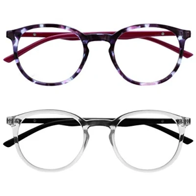Imagen de OPULIZE Met Gafas de Lectura Bloqueo Luz Azul 2 Pack Montura Redonda Violeta Carey Transparente Resistente a Arañazos Bisagras Muelle Ordenador Gaming Antirreflejante Hombre Mujer BB60 5C +3.00