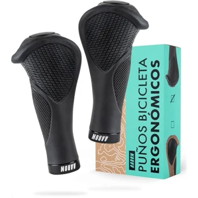 Imagen de AARON Ergonomic Puños de Gel con amortiguación Diseño ergonómico Antideslizante para bicis utilitarias, eléctricas, Trekking, montaña y Ciudad Negro