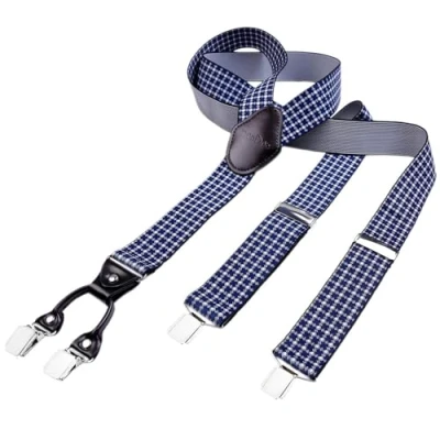 Imagen de DonDon tirantes hombre anchos 3,5 cm con 4 clips extra fuertes para pantalones y parche de cuero marrón azul blanco dibujos