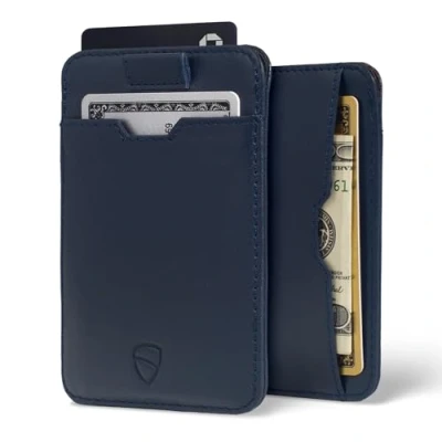 Imagen de Vaultskin Chelsea Billetera de Cuero Minimalista y Delgada para Hombres con Bloqueo RFID. Pequeño Tarjetero Bolsillo Delantero Protección Antirrobo Segura (Azul Marino)