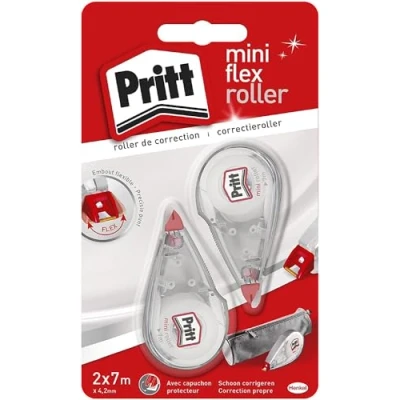 Imagen de Pritt corrector Mini Roller, roller con punta flexible, cinta correctora un cómodo tamaño, blanco tapa de protección, 2 cintas 4,2mm x 7m