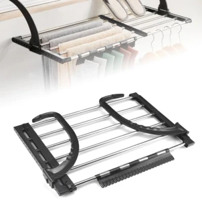 Imagen de REFORUNG Tendedero Balcón Barandilla Negro de Radiador Plegable y Retráctil Acero Inoxidable Colgadores Ropa para Balcones Colgar Calcetines en Baño Longitud: 51 95CM