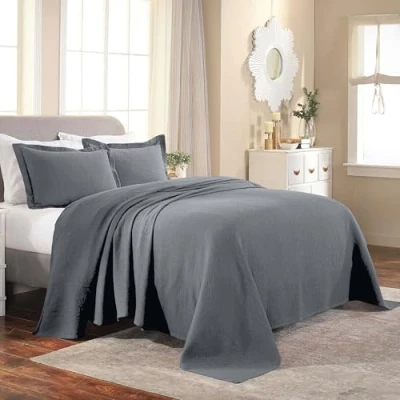 Imagen de Superior Colcha de medallón con Fundas Almohada, Algodón, Plateado, Matrimonio