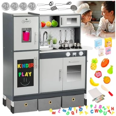 Imagen de Green series Grande Cocina Juguete Madera para Niños, con Accesorios y Utensilios de Juego Chef niños pequeños Luces Sonidos Reales, GS0057 1