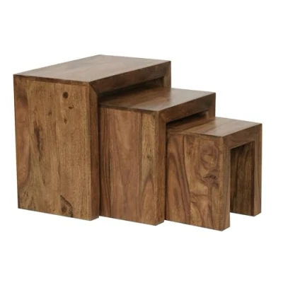 Imagen de WOHNLING Juego de 3 mesas Nido Madera Maciza Sheesham salón Mesa Auxiliar Estilo rústico Natural Color marrón Oscuro