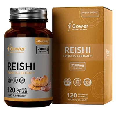 Imagen de GH Reishi 120 Puro Capsulas Hongos Extracto 15:1 2100mg por Porción Complemento de Sin OGM, Gluten ni Alérgenos Fabricado en el RU