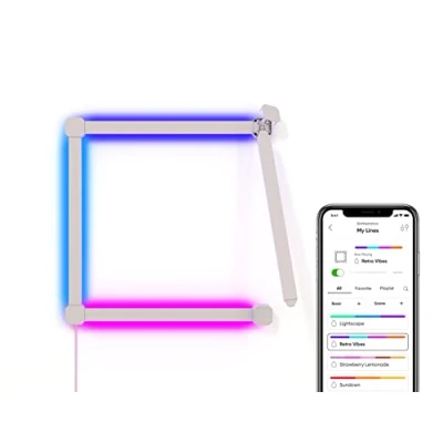 Imagen de Nanoleaf Lines Kit de Inicio 4 ángulo 90 Barras Luz Inteligentes Led RGBW Modulares, Apliques Pared Interior, Luces 16M Colores WiFi, Compatible Alexa Google, Decoración Habitación