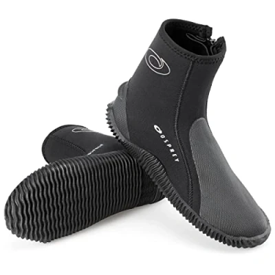 Imagen de Osprey Botas de neopreno 5 mm con cremallera para deportes acuáticos puntera y talón reforzados, varios tamaños, color negro