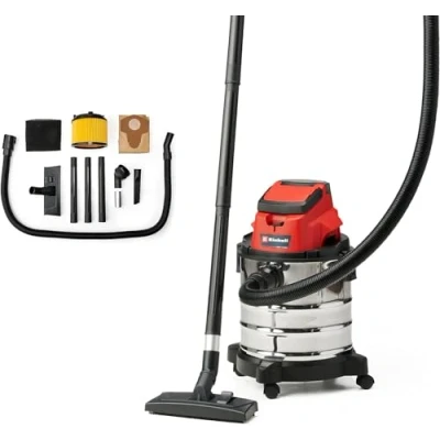 Imagen de Einhell Aspirador seco húmedo (iones de litio, 86 Db potencia sonora, 8 kPa, 20 L, recipiente acero ino x idable, 1,5 m manguera aspiración, sin batería)