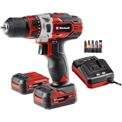 Imagen de Einhell Taladro atornillador a batería TE CD 12/1 Li (Li Ion, 12V, caja cambios 2 veloc., electrónica velocidad, iluminación LED, metálica robusta, incl. 45 min cargador + 2,0 Ah batería)