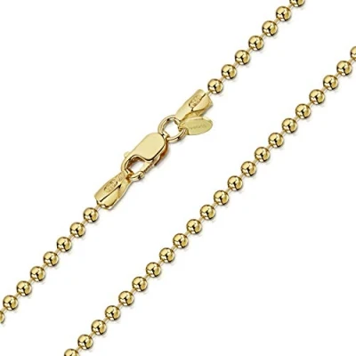 Imagen de Amberta® Joyería Collar Fina Plata de Ley 925 18K Chapado en Oro Cadena Bola 2 mm 40 45 50 55 60 70 cm (45cm)