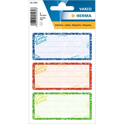 Imagen de etiquetas para libros Herma 5562, diseño Schoolydoo, contenido: 9 cuadernos, formato 7,6 x 3,5 cm.