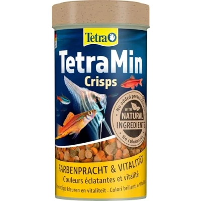 Imagen de TetraMin crisps alimento en forma de para todos los peces ornamentales, mezcla equilibrada sanos y agua clara, lata 250 ml