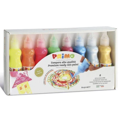 Imagen de Témpera Primo 50ml bote con tapón aplicador fluo metal 8 colores