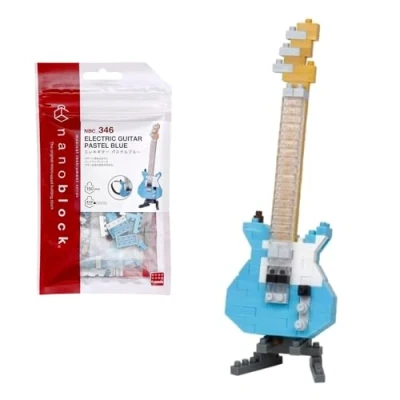 Imagen de nanoblock Bandai Guitarra eléctrica Azul Mini Figura de ladrillo Juego construcción Kit Figuras Instrumentos Musicales en Pixel NBC346