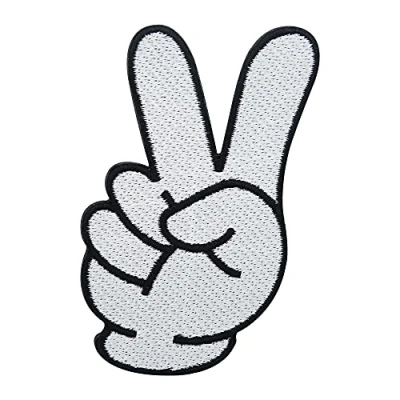 Imagen de Parche de signo paz mano dibujos animados blanco Parches Termoadhesivos Planchado para Ropa Aplique Codera Rodillera Bordado DIY Finally Home