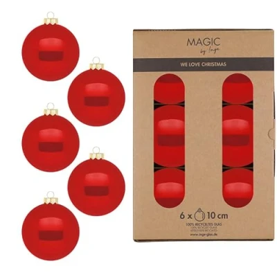 Imagen de bolas de Navidad cristal, 10 cm, 6 unidades, mate y brillante, grandes para árbol Navidad, color rojo