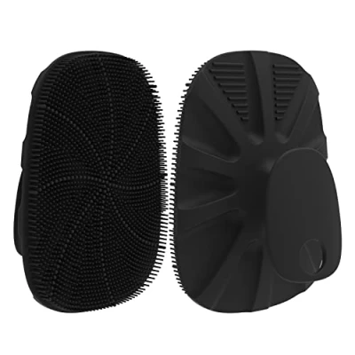 Imagen de HieerBus Cepillo de ducha plano silicona, exfoliante suave y masaje, espuma bien más higiénico que la lufa tradicional (Negro)