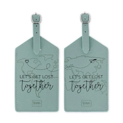 Imagen de Legami Etiquetas de equipaje, Let&#039;s Get Lost Together, juego 2 placas para maleta, accesorio viaje aéreo crucero tren, etiqueta equipaje proteger datos piel sintética y microfibra