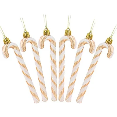 Imagen de Christmas Concepts® Pack de 6 Decoraciones para árboles Navidad con bastón Caramelo Brillo 13 cm (5.2&quot;) (Oro Rosa y Blanco)