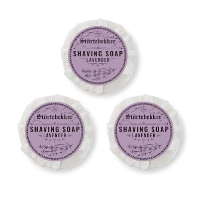 Imagen de Störtebekker® Premium Shaving Soap Lavanda Jabón hecho a mano para una espuma de afeitar abundante Perfecto afeitarse con maquinilla y navaja (210g (3 pcs.))