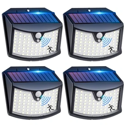 Imagen de Luz Solar Exterior【4 Paquete】, 3 Modos Exterior Jardin con Sensor de Movimiento, IP65 Impermeable Focos Led Solares para Jardín, Garaje, Calle, Patio, Caminos, Puertas Delanteras