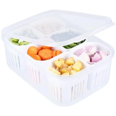 Imagen de BELLE VOUS Set de recipientes Almacenamiento alimentos para Nevera con tapas 6x Recipiente Pequeño y 1x Taper Grande Frutas Verduras Organizador