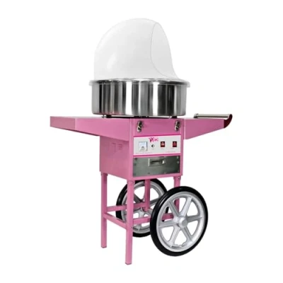 Imagen de Royal Catering Máquina de Algodón Azúcar con Carrito, Control Termostato y Rotación, 1200W, color Rosa, 52 cm