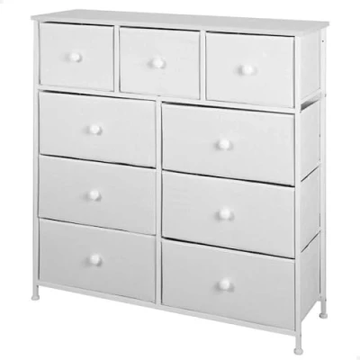 Imagen de AKTIVE 18407 MAX Home Cómoda Dormitorio Multiusos, 9 cajones de Tela, 100x30x100 cm, Estructura Acero, Tablero Madera, Color Blanco, con Sistema nivelación, Organización, Almacenamiento
