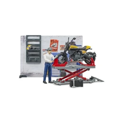 Imagen de bruder 62102 bworld taller de motos Scrambler Ducati Full Throttle con mecánico,taller, figura juguete