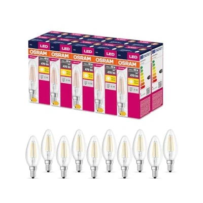 Imagen de OSRAM Valor de estrella LED Lámpara clásica B40 para enchufe E14, forma vela, FIL, 470 lúmenes, blanco cálido (2700k), reemplazo bombillas convencionales 40W, 10 paquetes