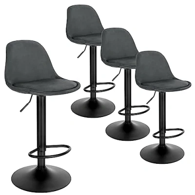 Imagen de EUGAD Juego de 4X Taburete Bar Giratorio, Alto con Altura Ajustable Entre 60,5y 82 cm, Cocina, Estructura Metal, Respaldo y Reposapies, Gris Oscuro, 1051BY 4