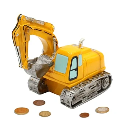 Imagen de Dekohelden24 Hucha como Excavadora de Poli Sparauto en Amarillo con Cierre plástico, tamaño L/B/H: 17 x 11 16 cm Aprox